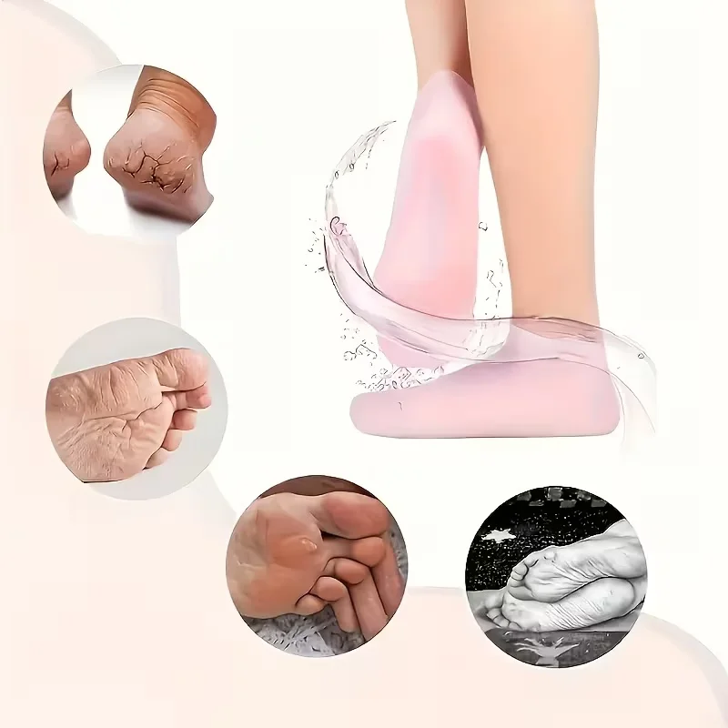 Silicone Moisture Socks & Gloves Set for Dry Cracked Skin, 4-Pc Reusable Non-Slip Treatment, Unscented