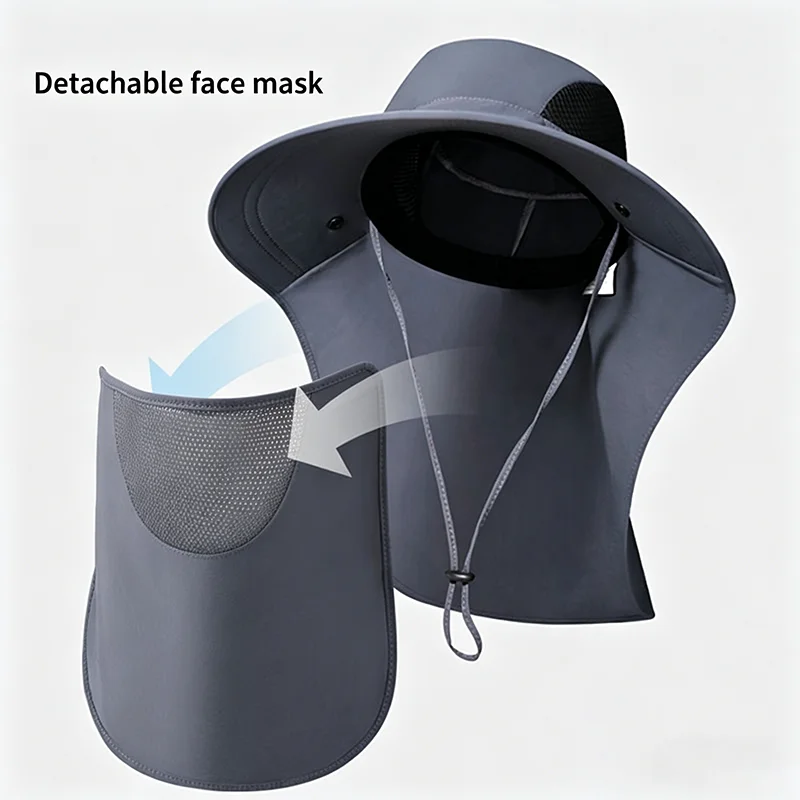 Sunscreen Integrated Fisherman Hat for Unisex Summer Outdoor Mesh Breathable Face Mask Cycling Fishing Neck Protection Hat