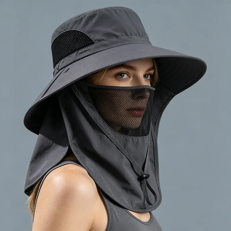 Sunscreen Integrated Fisherman Hat for Unisex Summer Outdoor Mesh Breathable Face Mask Cycling Fishing Neck Protection Hat