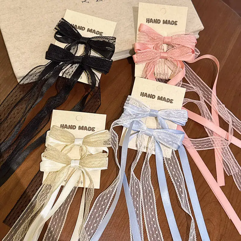 Fashion Bow Ribbon Hair Clips For Women Girls Lace Hairpins Barrettes Set Korean Bow Clips Party Hair Accessories Headwear Gifts