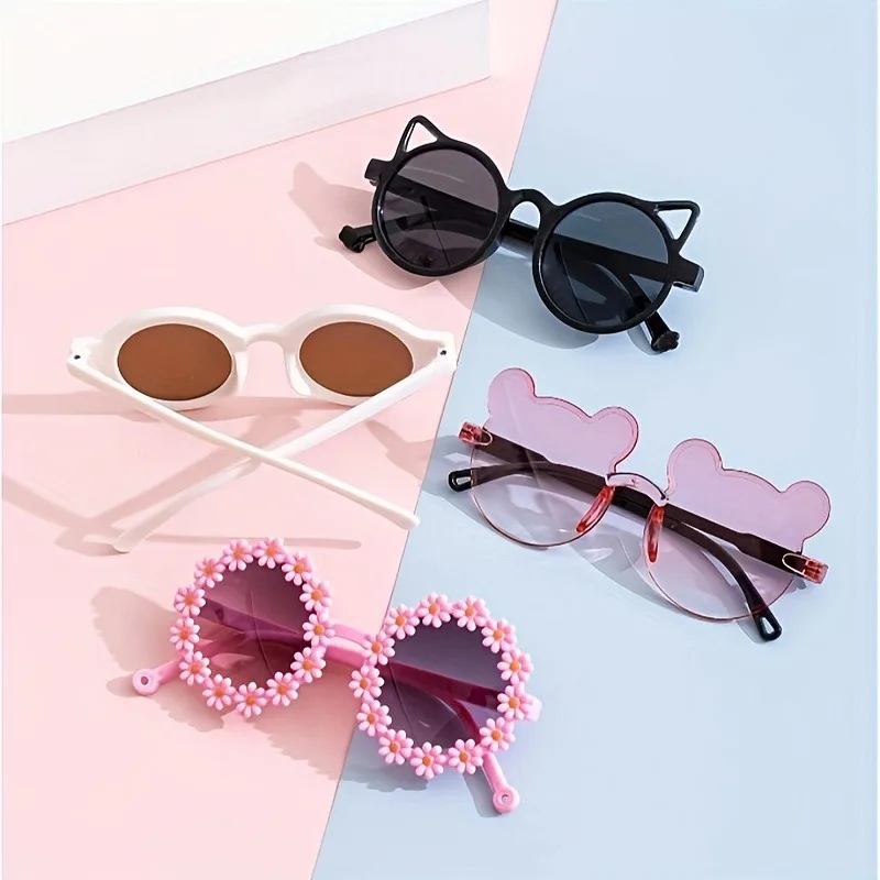 4pcs Cute Square Frame and Bear Ear Shaped Fashion Fashion Glasses