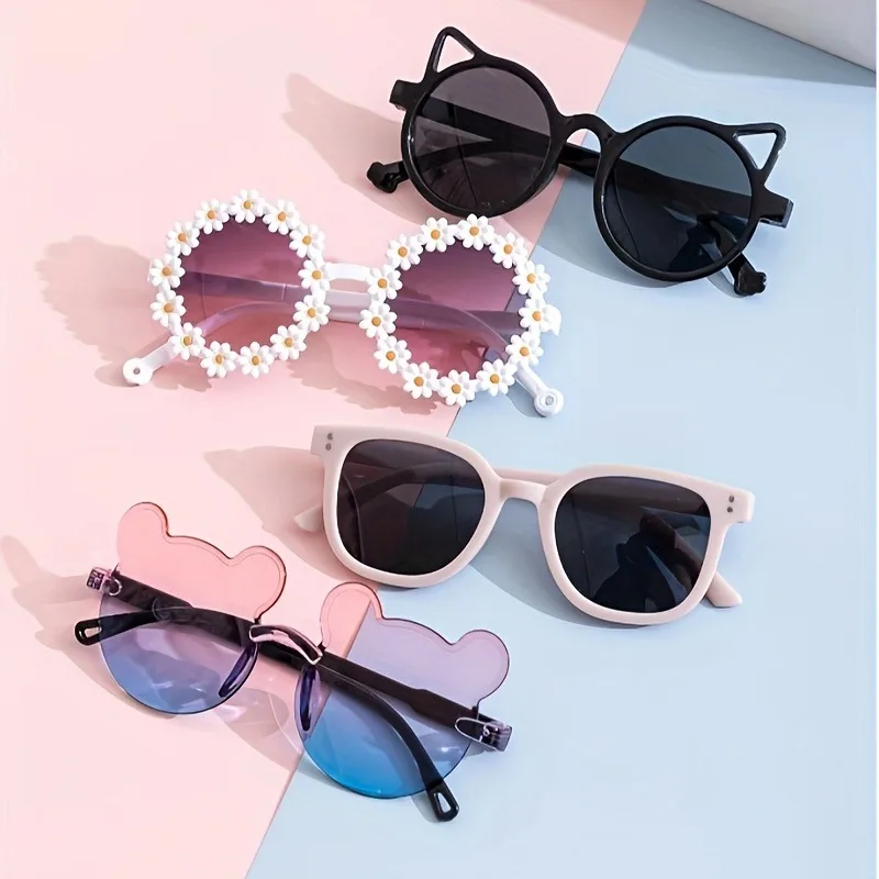 4pcs Cute Square Frame and Bear Ear Shaped Fashion Fashion Glasses