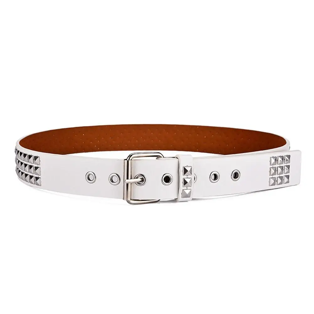 Studded Belt Punk Rock Rivet Belt Grommet Threads Belt with Bright Metal Pyramid for Women Men Black Pink White