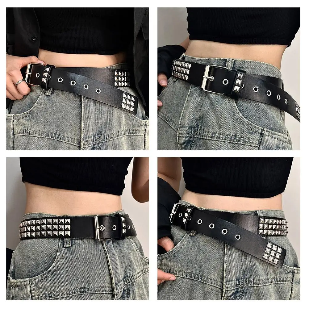 Studded Belt Punk Rock Rivet Belt Grommet Threads Belt with Bright Metal Pyramid for Women Men Black Pink White