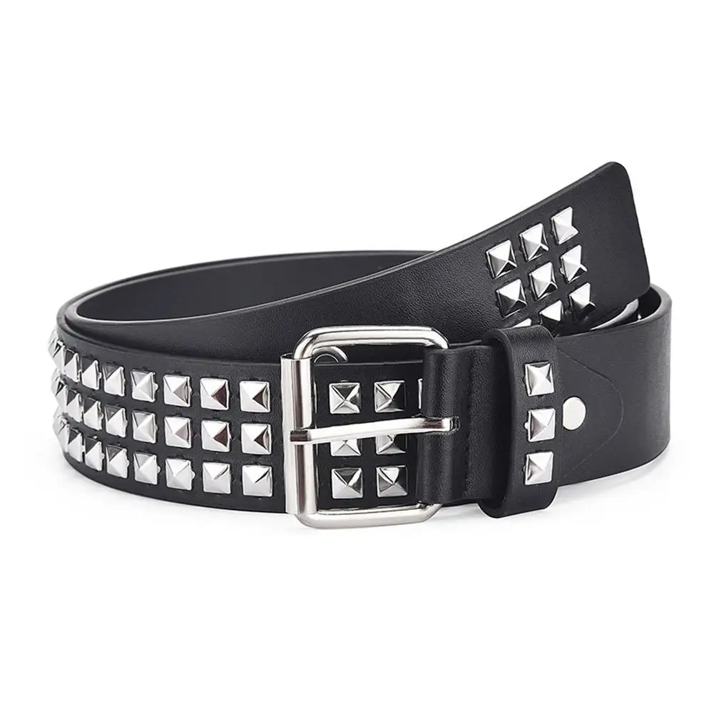 Studded Belt Punk Rock Rivet Belt Grommet Threads Belt with Bright Metal Pyramid for Women Men Black Pink White