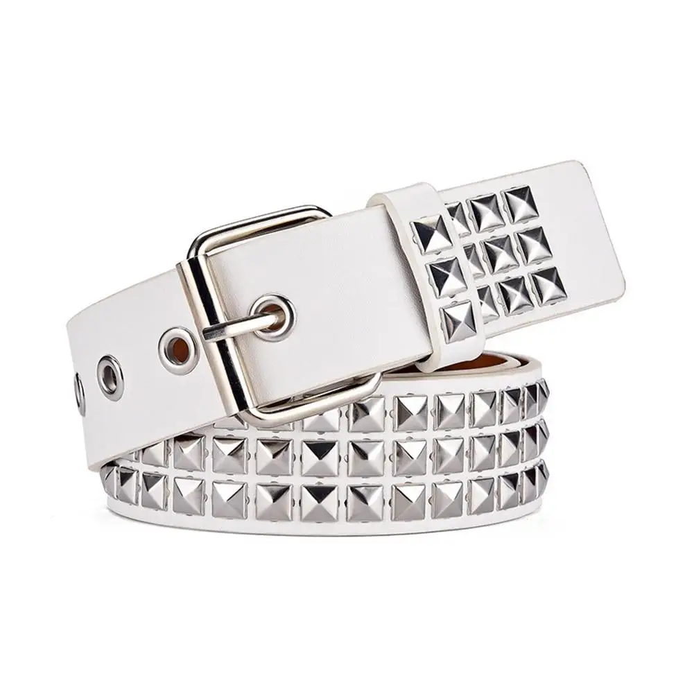 Studded Belt Punk Rock Rivet Belt Grommet Threads Belt with Bright Metal Pyramid for Women Men Black Pink White