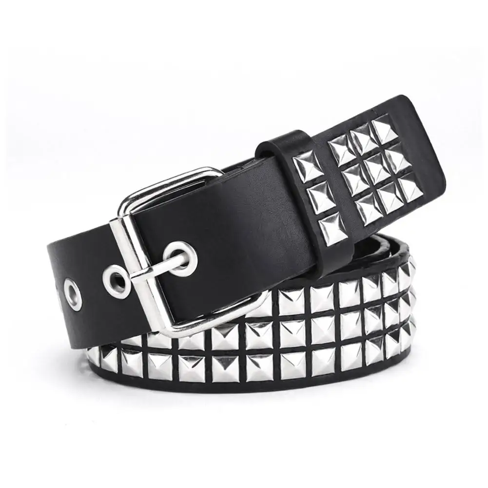 Studded Belt Punk Rock Rivet Belt Grommet Threads Belt with Bright Metal Pyramid for Women Men Black Pink White
