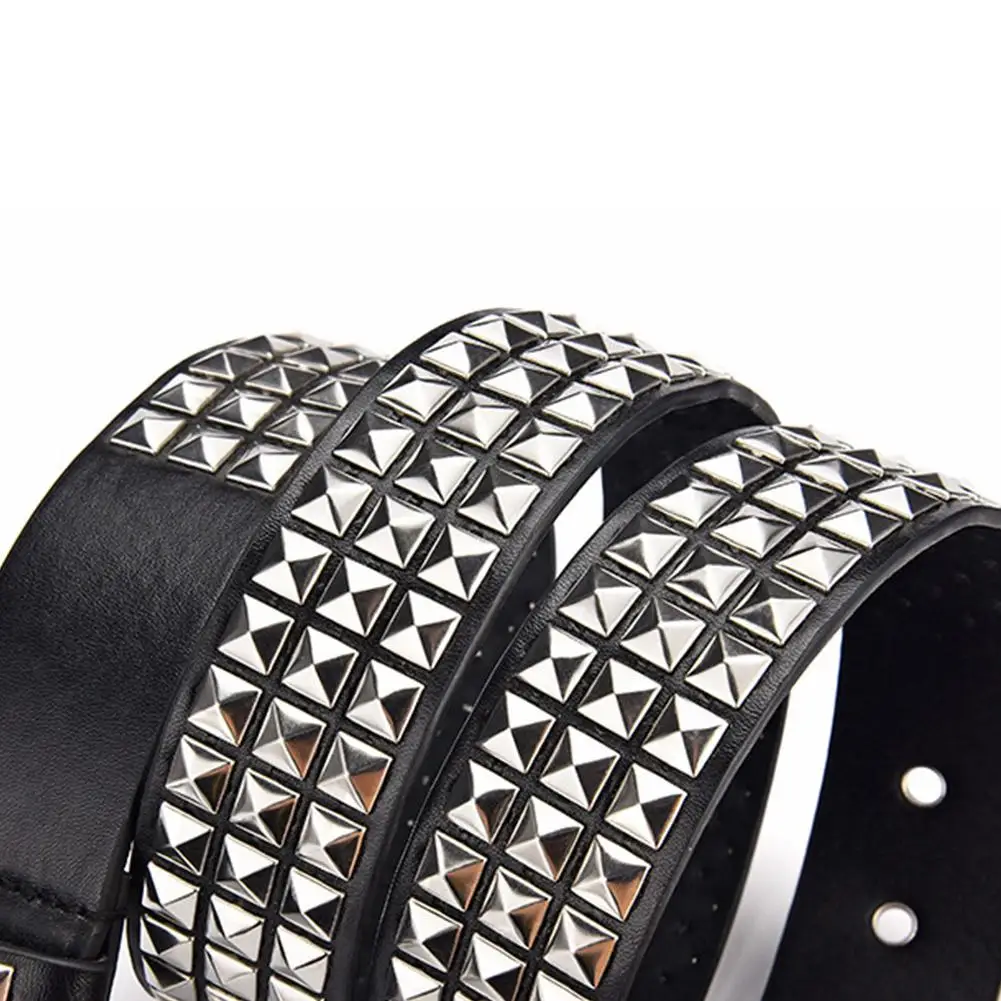 Studded Belt Punk Rock Rivet Belt Grommet Threads Belt with Bright Metal Pyramid for Women Men Black Pink White