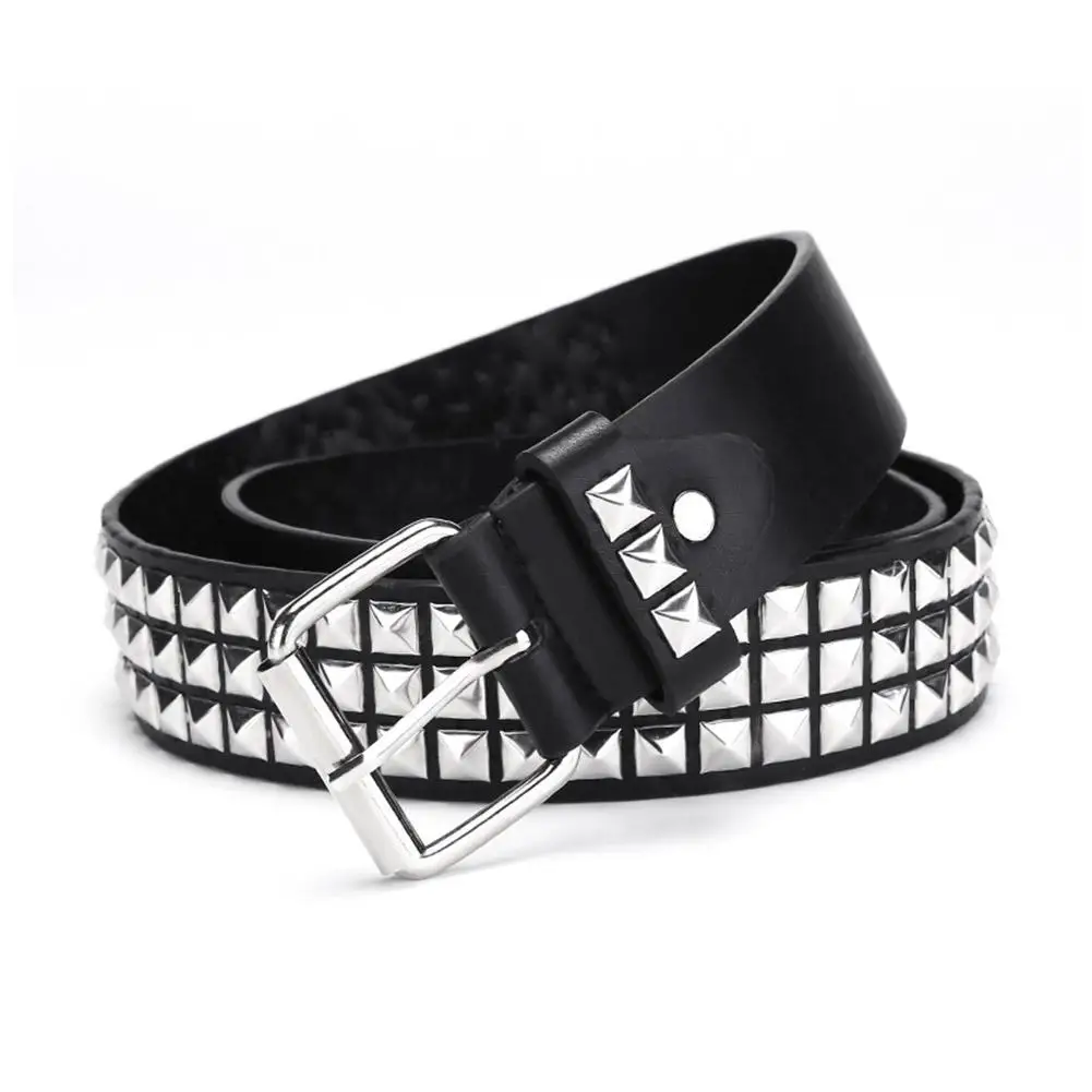 Studded Belt Punk Rock Rivet Belt Grommet Threads Belt with Bright Metal Pyramid for Women Men Black Pink White