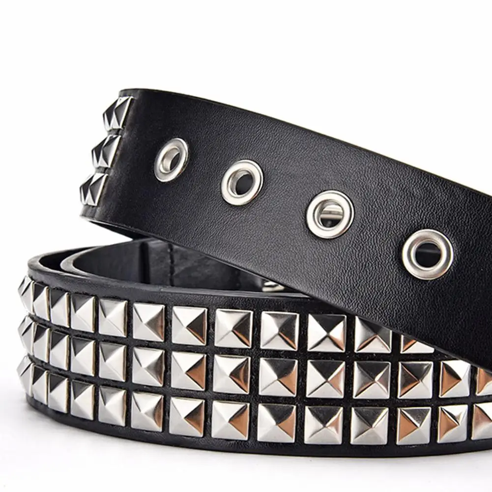 Studded Belt Punk Rock Rivet Belt Grommet Threads Belt with Bright Metal Pyramid for Women Men Black Pink White