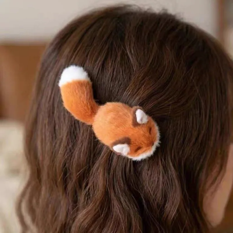 Kawaii Fluffy Plush Fox Hair Barrettes Cute 3D Fox Tail Bangs Clips Women Cartoon Animal Side Hair Accessories