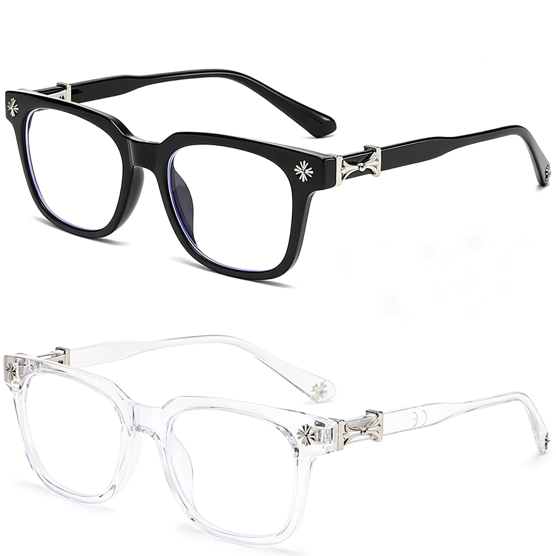 2026 classic 3Pcs square anti-blue glasses for men and women black transparent frame unisex computers wear glasses.