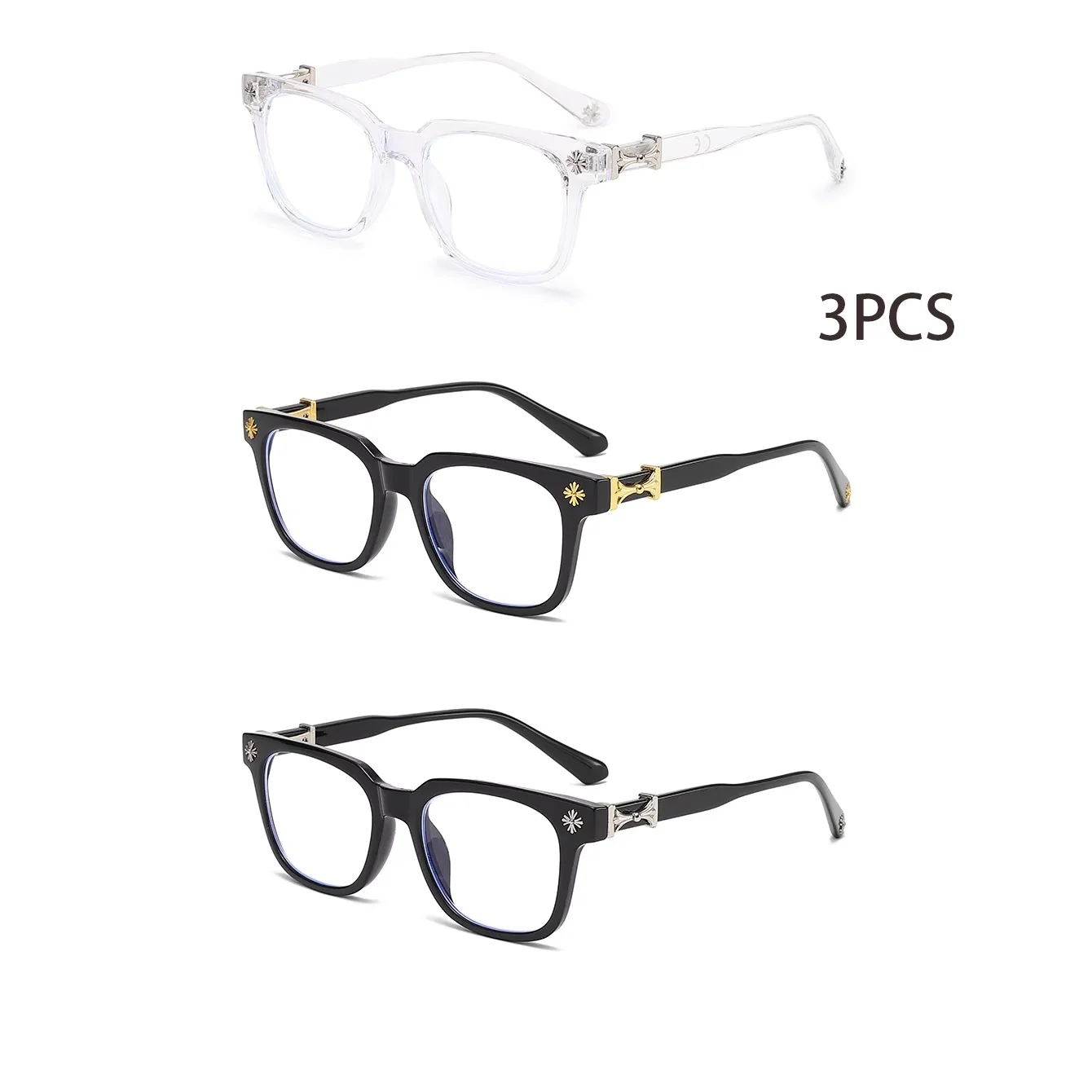 2026 classic 3Pcs square anti-blue glasses for men and women black transparent frame unisex computers wear glasses.