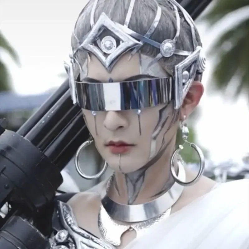 Men And Women Cyberpunk Goggles Futuristic Party Glasses One Piece Wrap Around Mirror Sunglasses Casual Daily Eyewear