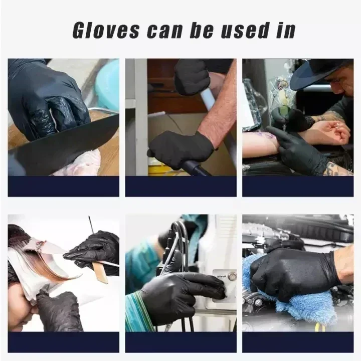 Disposable Black Gloves Unisex Latex Free Nitrile PVC Thick Splayed Fingers Housework Cleaning Car Pet Care Cooking Tools Women