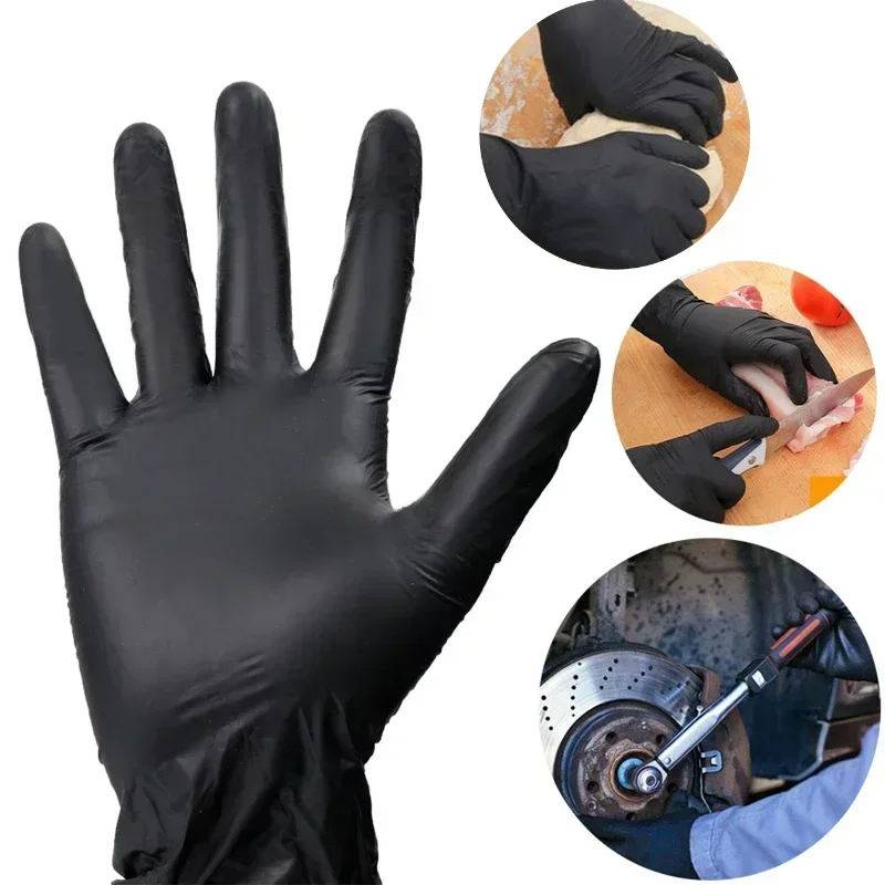 Disposable Black Gloves Unisex Latex Free Nitrile PVC Thick Splayed Fingers Housework Cleaning Car Pet Care Cooking Tools Women