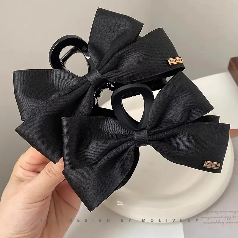 New Large Black Fabric Bow Grab Hair Clips Women's New Korean Style Hairpin Fashion Shark Cawl Clips Girls Hair Accessories