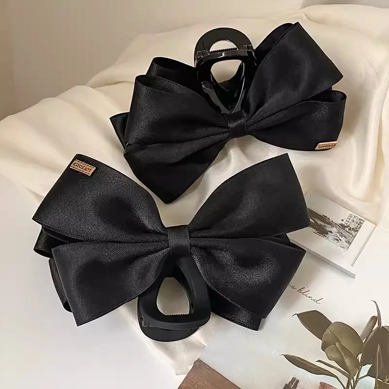 New Large Black Fabric Bow Grab Hair Clips Women's New Korean Style Hairpin Fashion Shark Cawl Clips Girls Hair Accessories