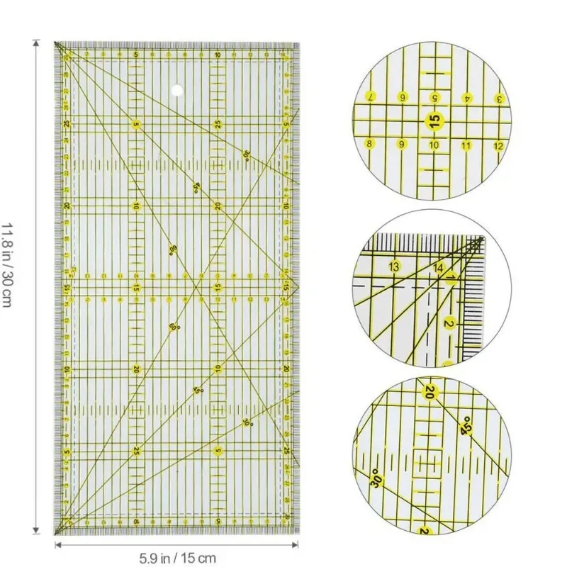 15*30 Quilters Ruler with Double Colored and Grid Lines Patchwork Ruler Acrylic Sewing Ruler for Sewing Quilting Cutting Ruler