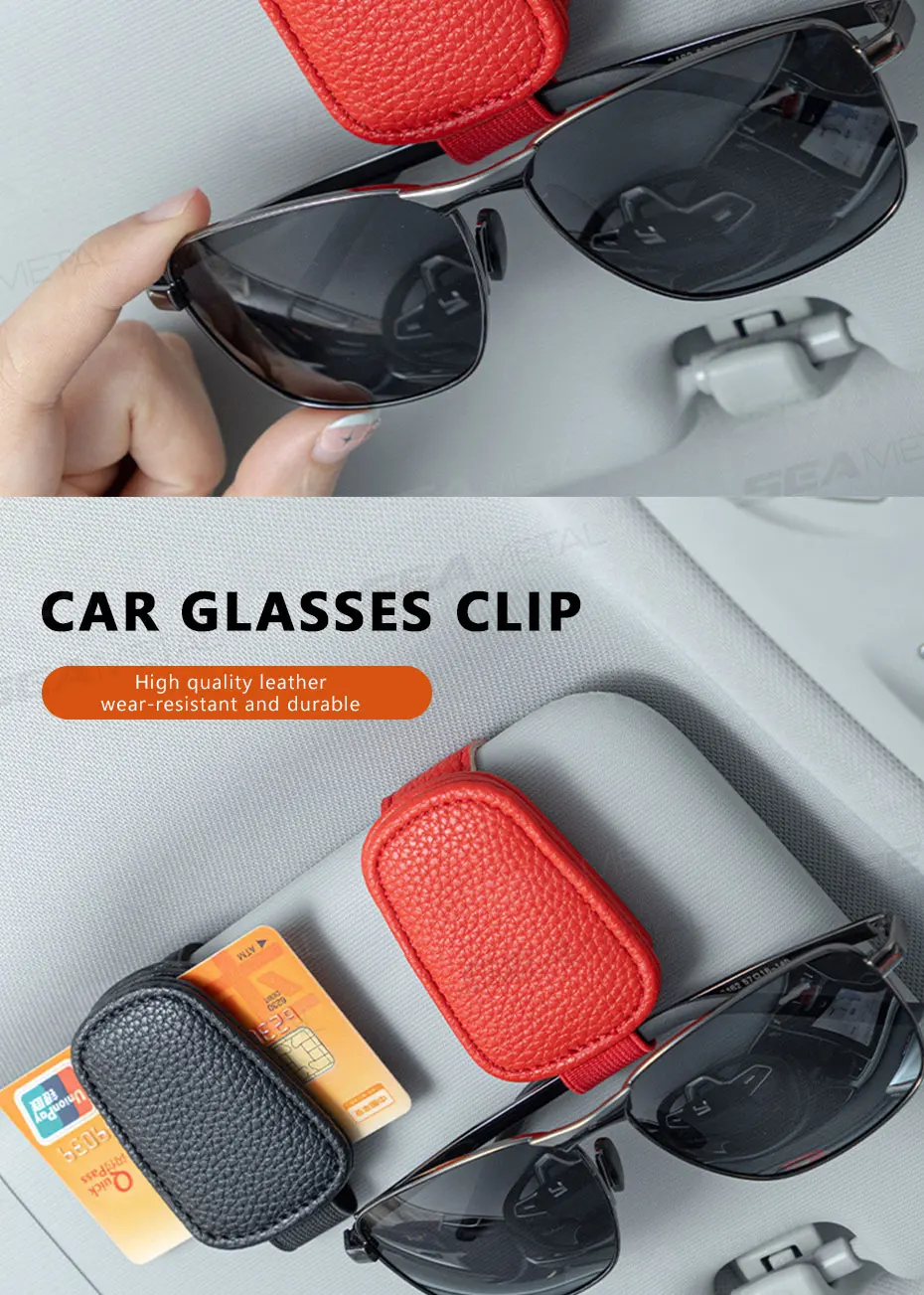 SEAMETAL Leatherette Car Glasses Clip Multifunction Sun Visor Eyeglasses Clip Magnetic Sunglasses Holder for Car Accessories