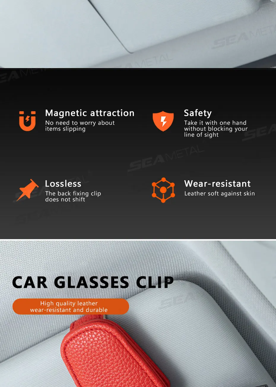 SEAMETAL Leatherette Car Glasses Clip Multifunction Sun Visor Eyeglasses Clip Magnetic Sunglasses Holder for Car Accessories