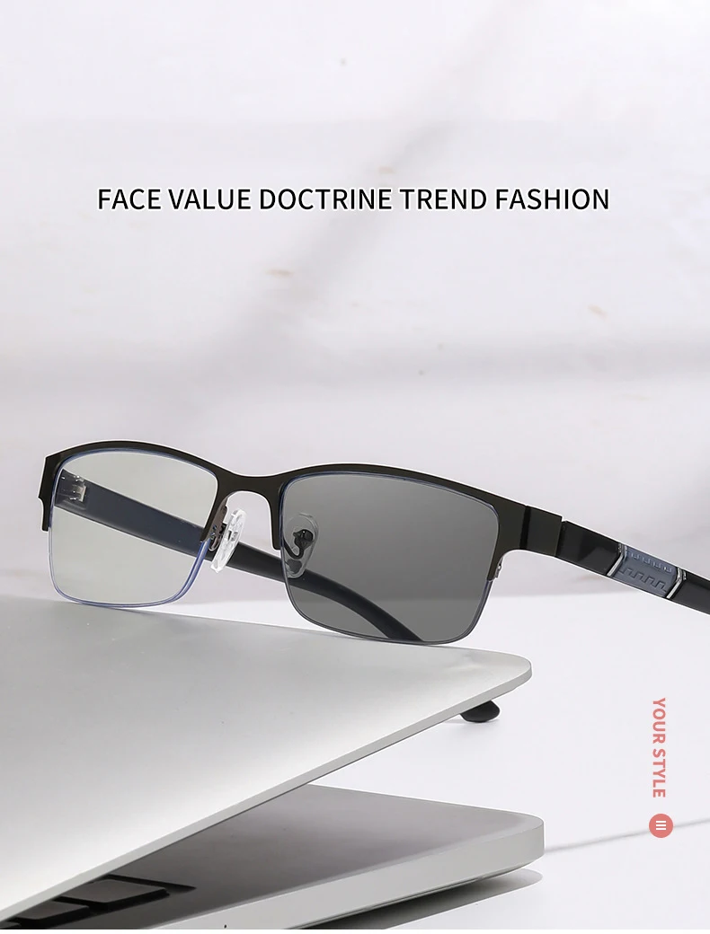 Multifocal Color-changing Men's Half-frame Smart Zoom Near-far Presbyopic Glasses806