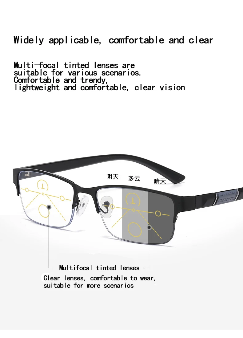 Multifocal Color-changing Men's Half-frame Smart Zoom Near-far Presbyopic Glasses806