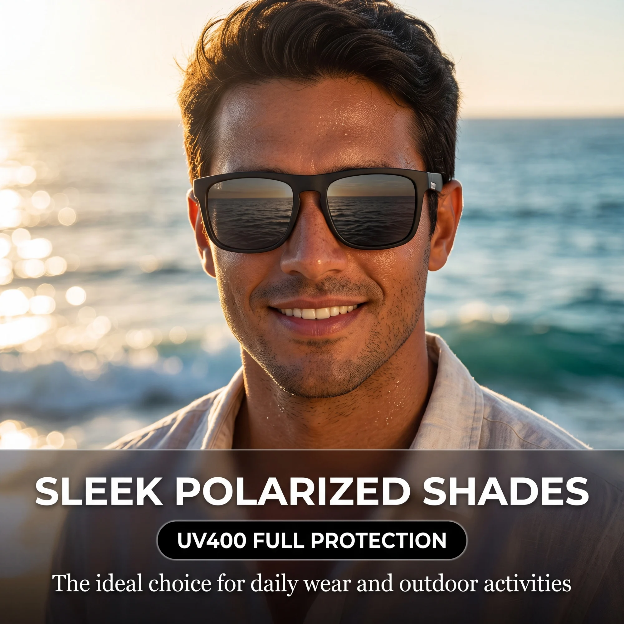 Sports Photochromic Polarized Sunglasses Unisex Classic Square Frame UV400 Anti-Glare All Day Wear for Driving Fishing Cycling