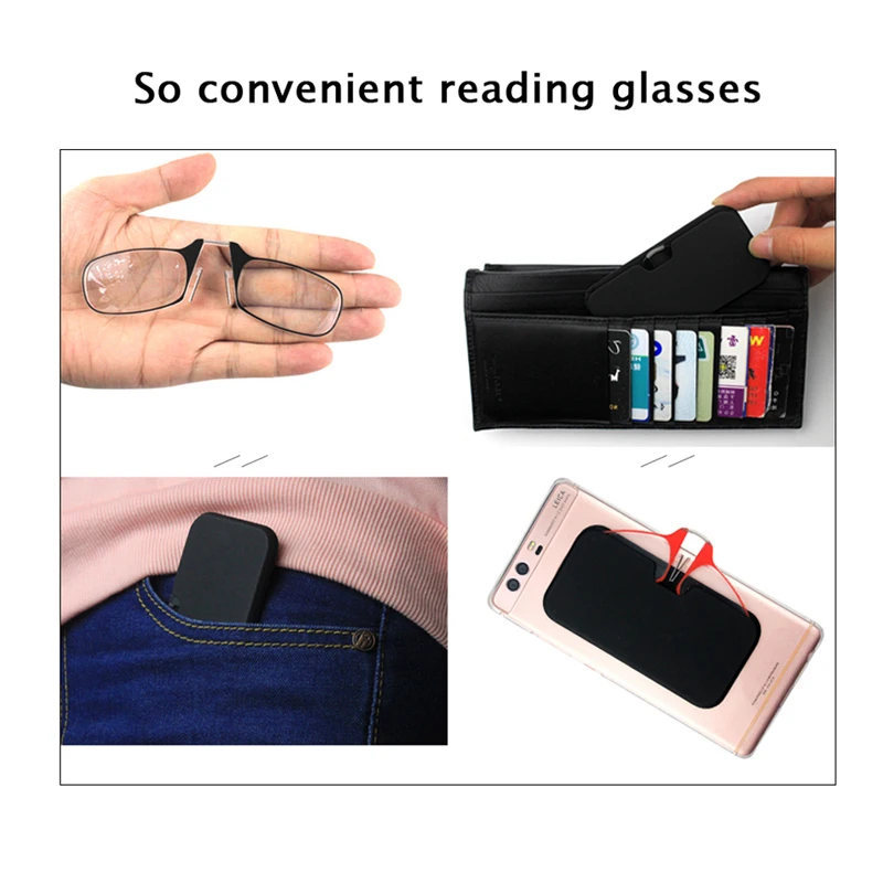 2025 Clip Nose Mini Reading Glasses for men Optical Glasses With Box Wallet Prescription Eyeglasses 1.0-3.0