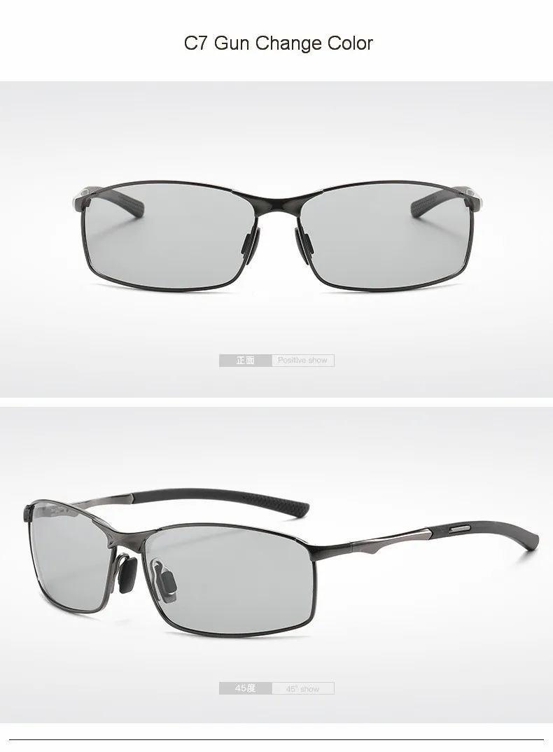 Rectangle Metail Frame Polarized Sunglasses Men Brand Designer Color Changing Sun Glasses Driving Oculos De Sol UV400