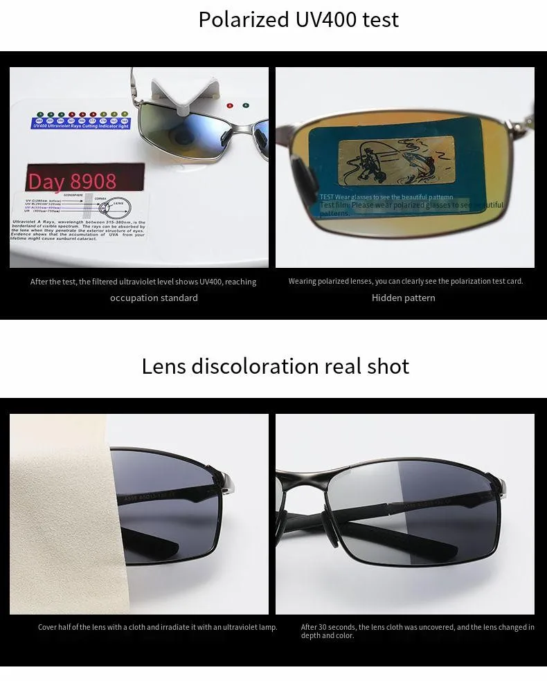 Rectangle Metail Frame Polarized Sunglasses Men Brand Designer Color Changing Sun Glasses Driving Oculos De Sol UV400