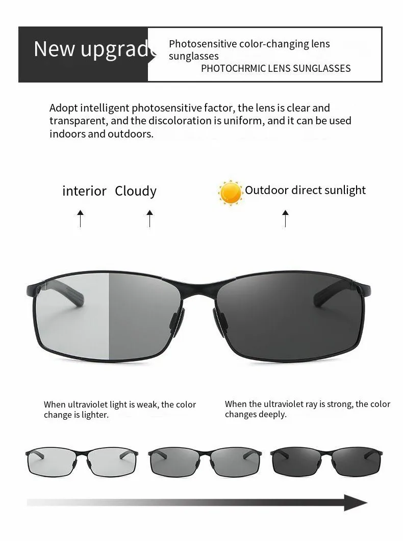 Rectangle Metail Frame Polarized Sunglasses Men Brand Designer Color Changing Sun Glasses Driving Oculos De Sol UV400