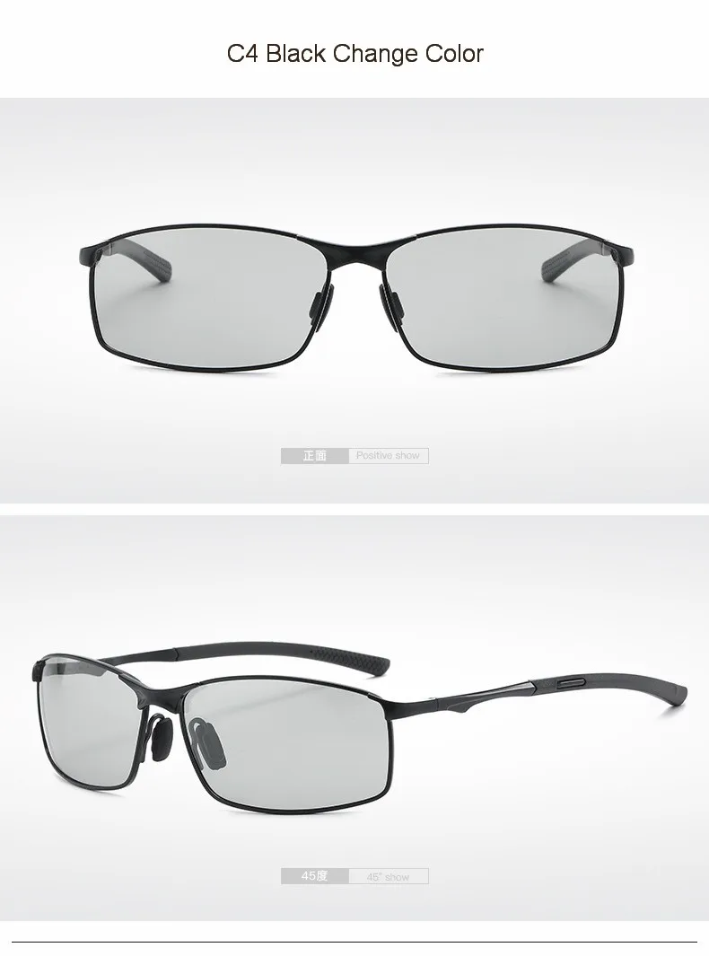 Rectangle Metail Frame Polarized Sunglasses Men Brand Designer Color Changing Sun Glasses Driving Oculos De Sol UV400