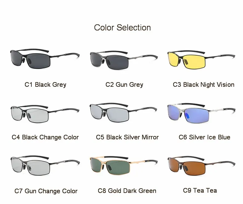 Rectangle Metail Frame Polarized Sunglasses Men Brand Designer Color Changing Sun Glasses Driving Oculos De Sol UV400