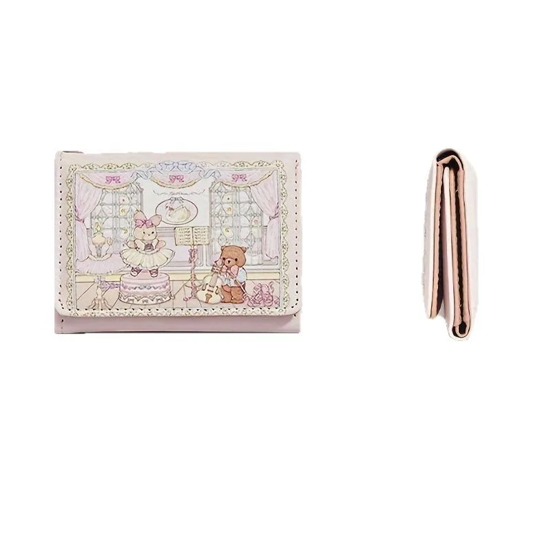 Girl's Dream Spring Picnic Series Rabbit Bear Wallet Cute Original Design Anti-degaussing Multi-card Magnetic Button Coin Purse