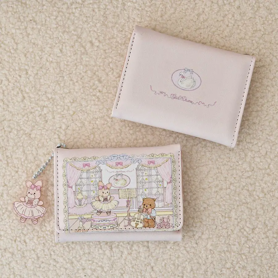 Girl's Dream Spring Picnic Series Rabbit Bear Wallet Cute Original Design Anti-degaussing Multi-card Magnetic Button Coin Purse
