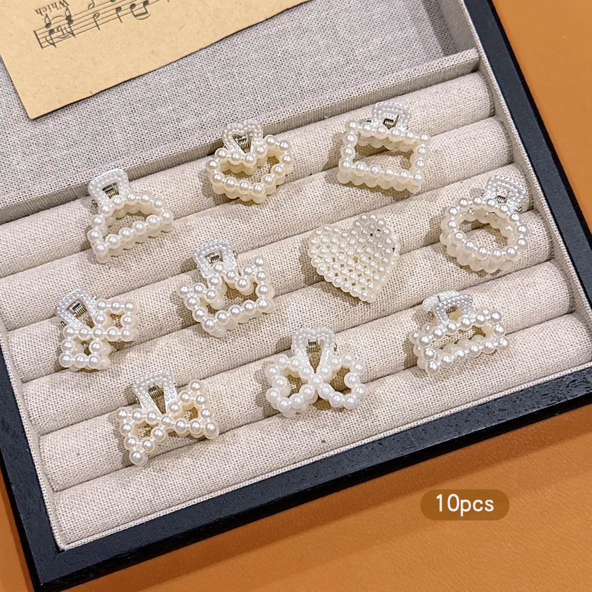 10 off-white bowknot heart-shaped hair clips with claws, simple and cute, suitable for daily use as hair accessories