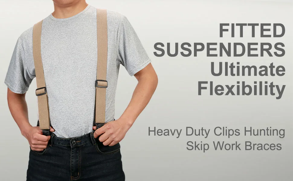 Men Suspenders Heavy Duty Work 3.8cm Wide X-Back with 4 Plastic Gripper Clasps Adjustable Elastic Trouser Pants Braces