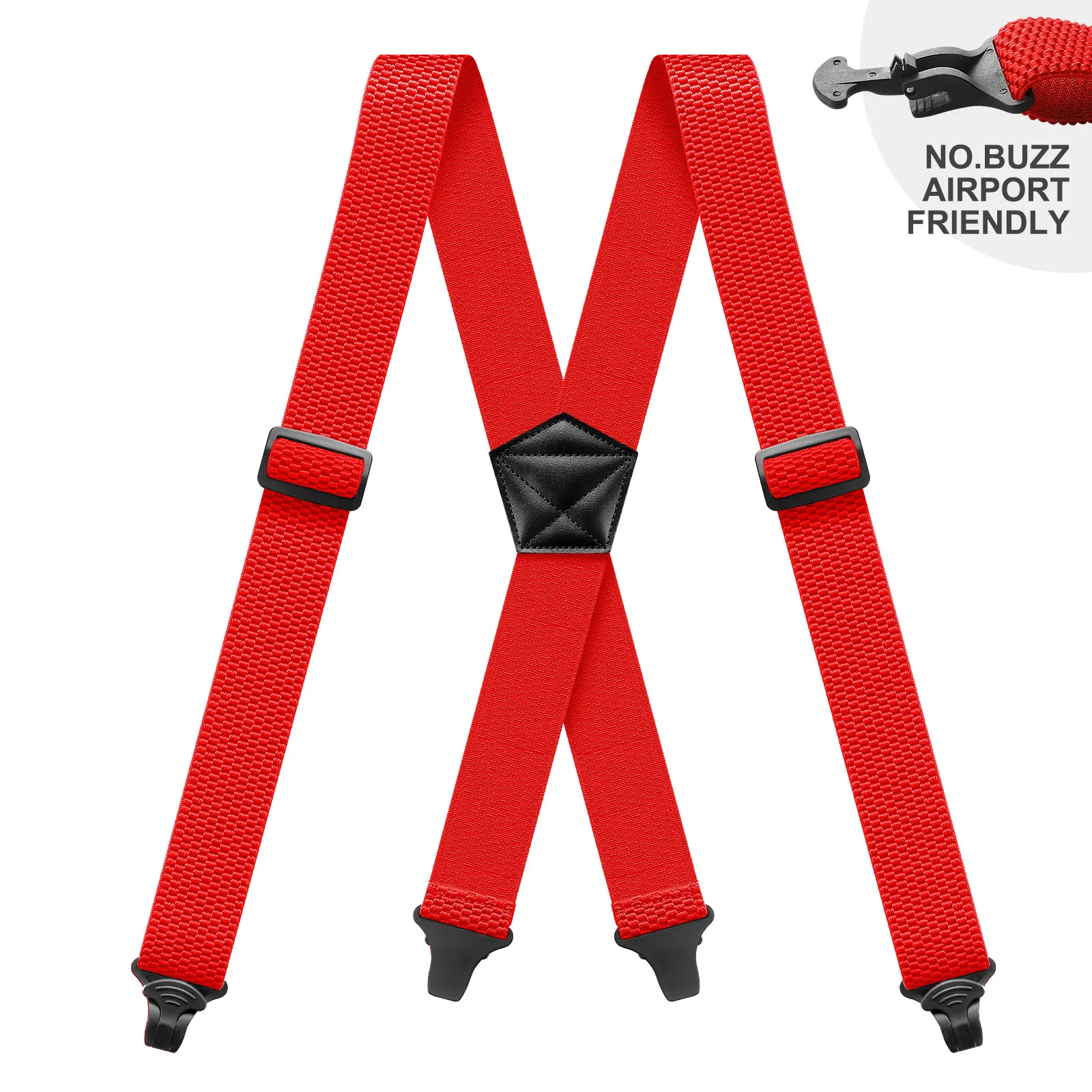 Men Suspenders Heavy Duty Work 3.8cm Wide X-Back with 4 Plastic Gripper Clasps Adjustable Elastic Trouser Pants Braces