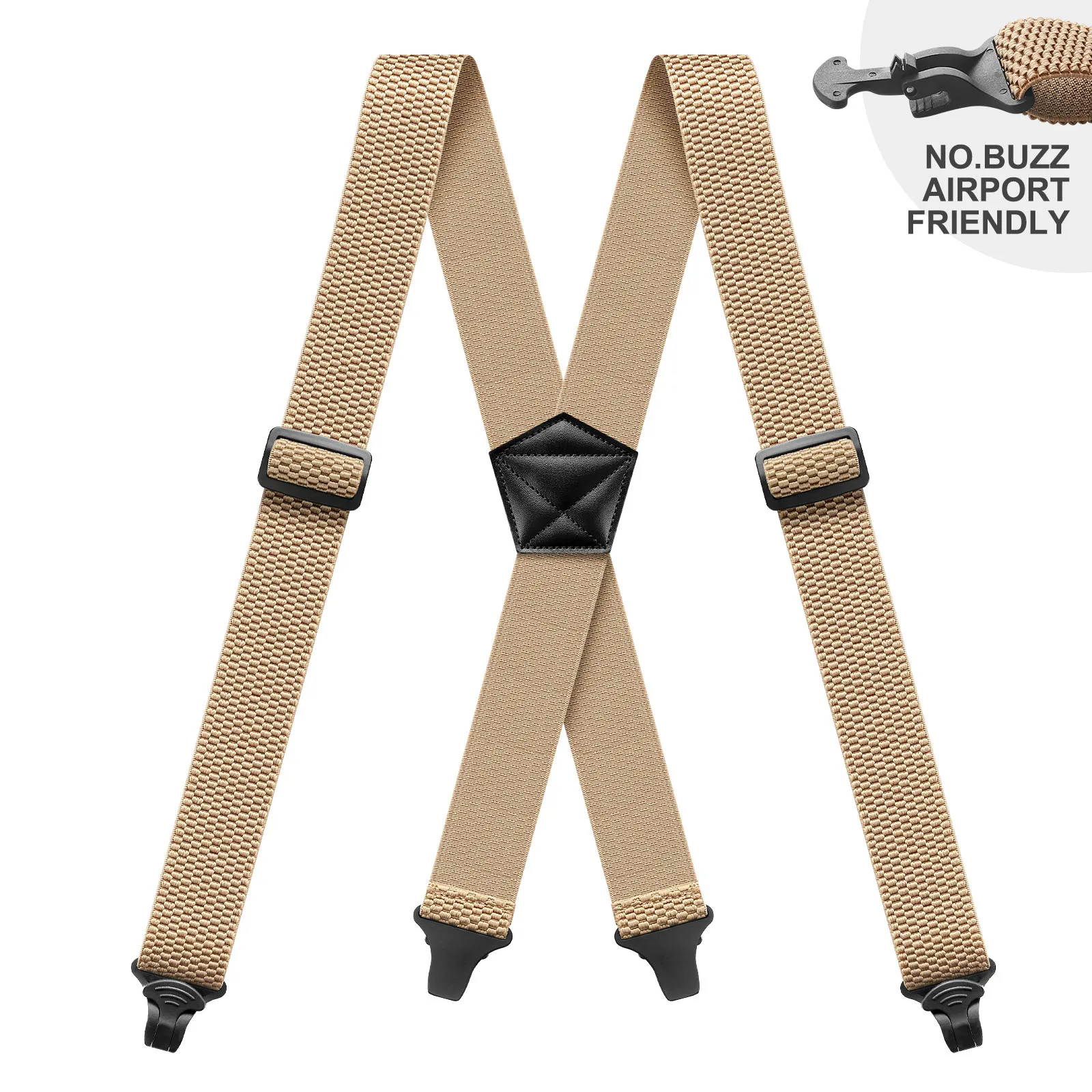 Men Suspenders Heavy Duty Work 3.8cm Wide X-Back with 4 Plastic Gripper Clasps Adjustable Elastic Trouser Pants Braces