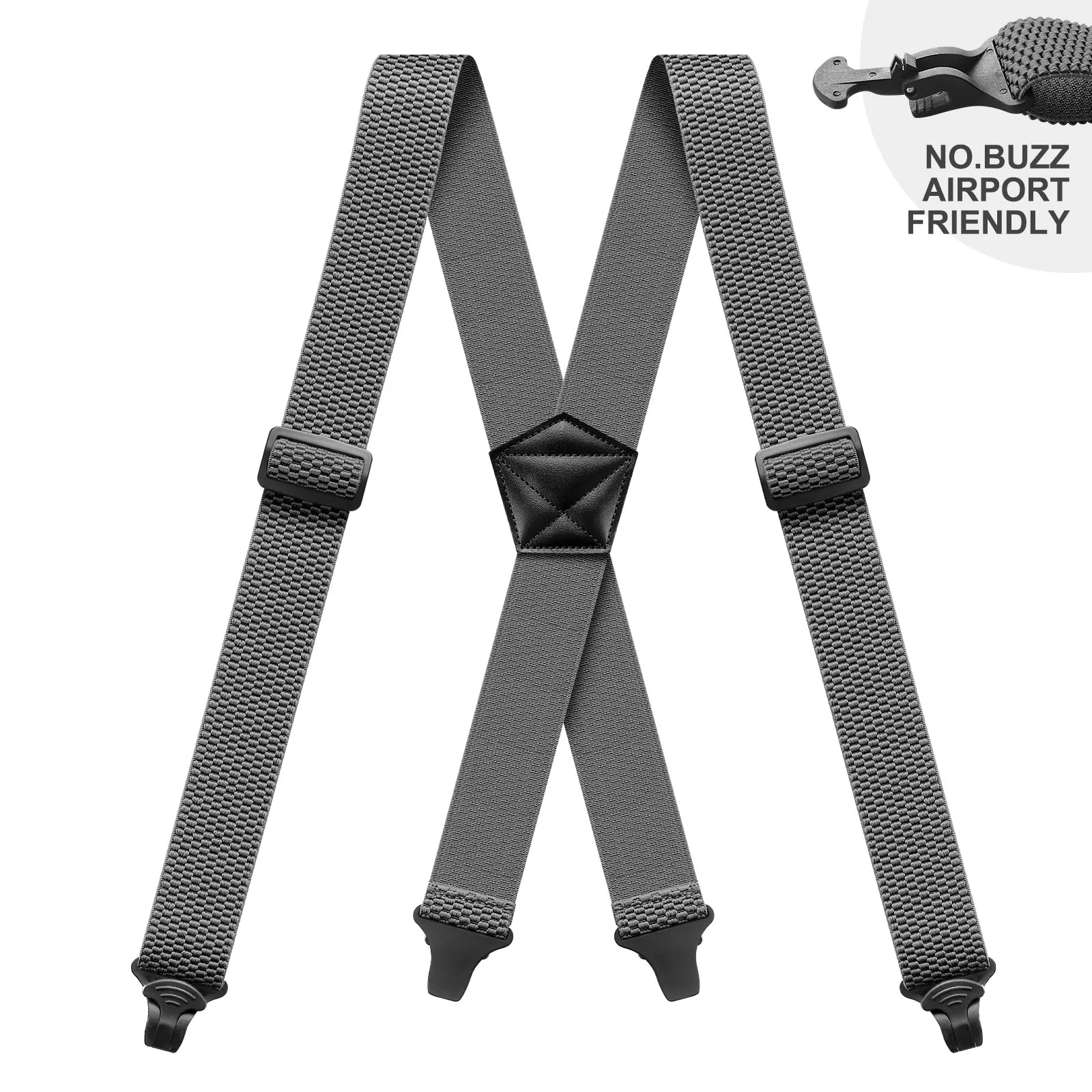 Men Suspenders Heavy Duty Work 3.8cm Wide X-Back with 4 Plastic Gripper Clasps Adjustable Elastic Trouser Pants Braces