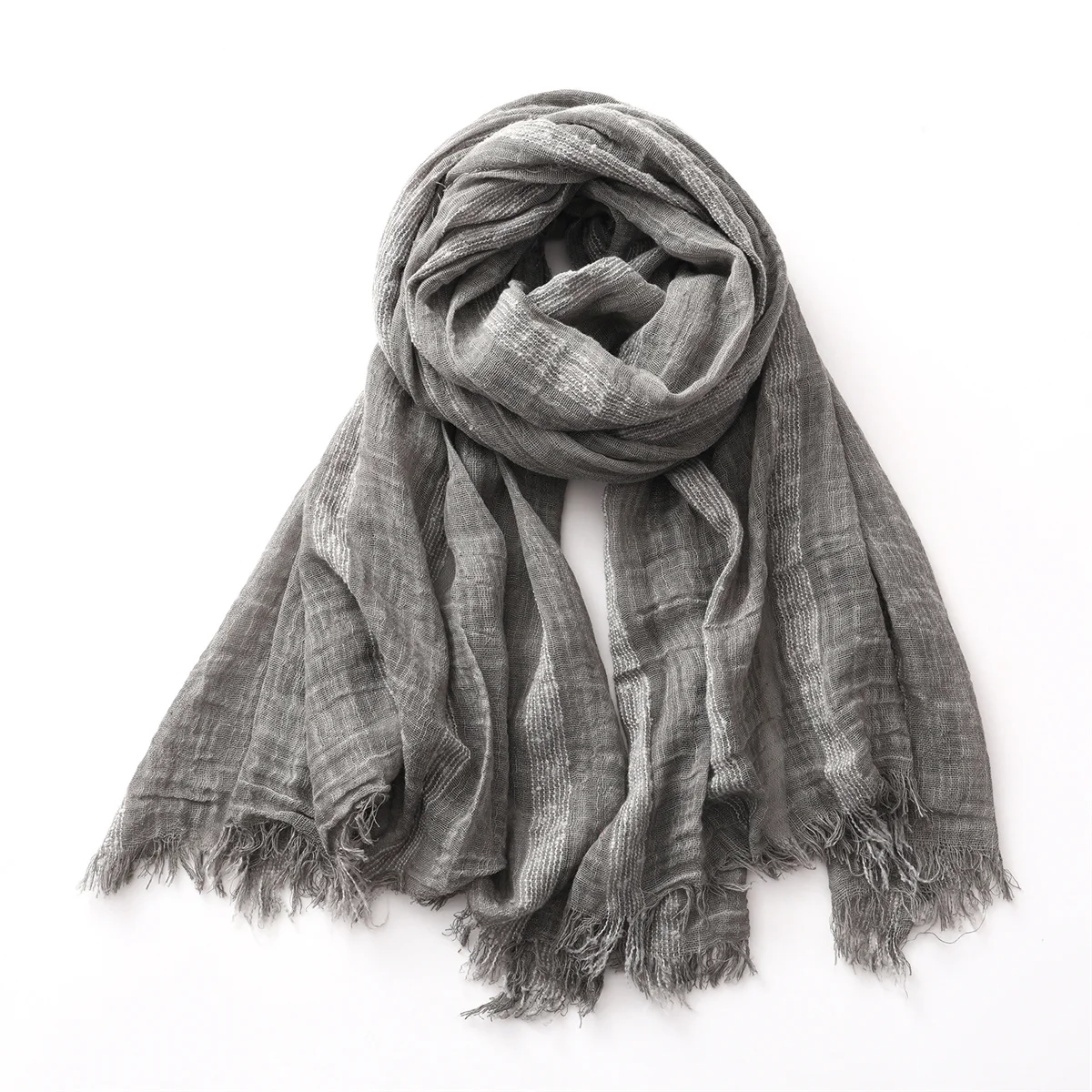 Cotton Linen Striped Scarf for Men Women Soft Warm Neckerchief Short Tassel Scarves Male Accessories Bufandas Shawls