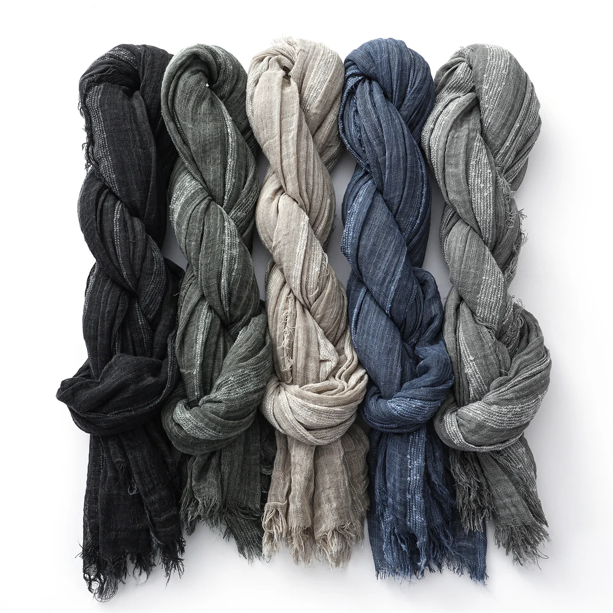 Cotton Linen Striped Scarf for Men Women Soft Warm Neckerchief Short Tassel Scarves Male Accessories Bufandas Shawls