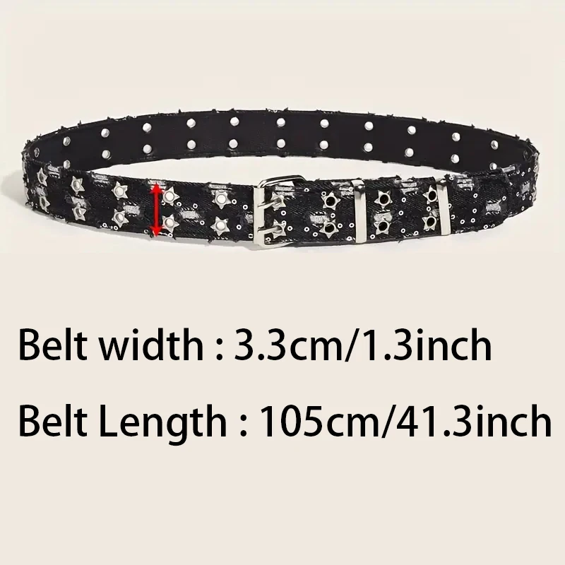 1PC New Fashion Luxury Belt Black Punk Accessories Blue Denim Girdle HipHop Y2k Star Hollowed Pin Buckle Waistband,For Men Women