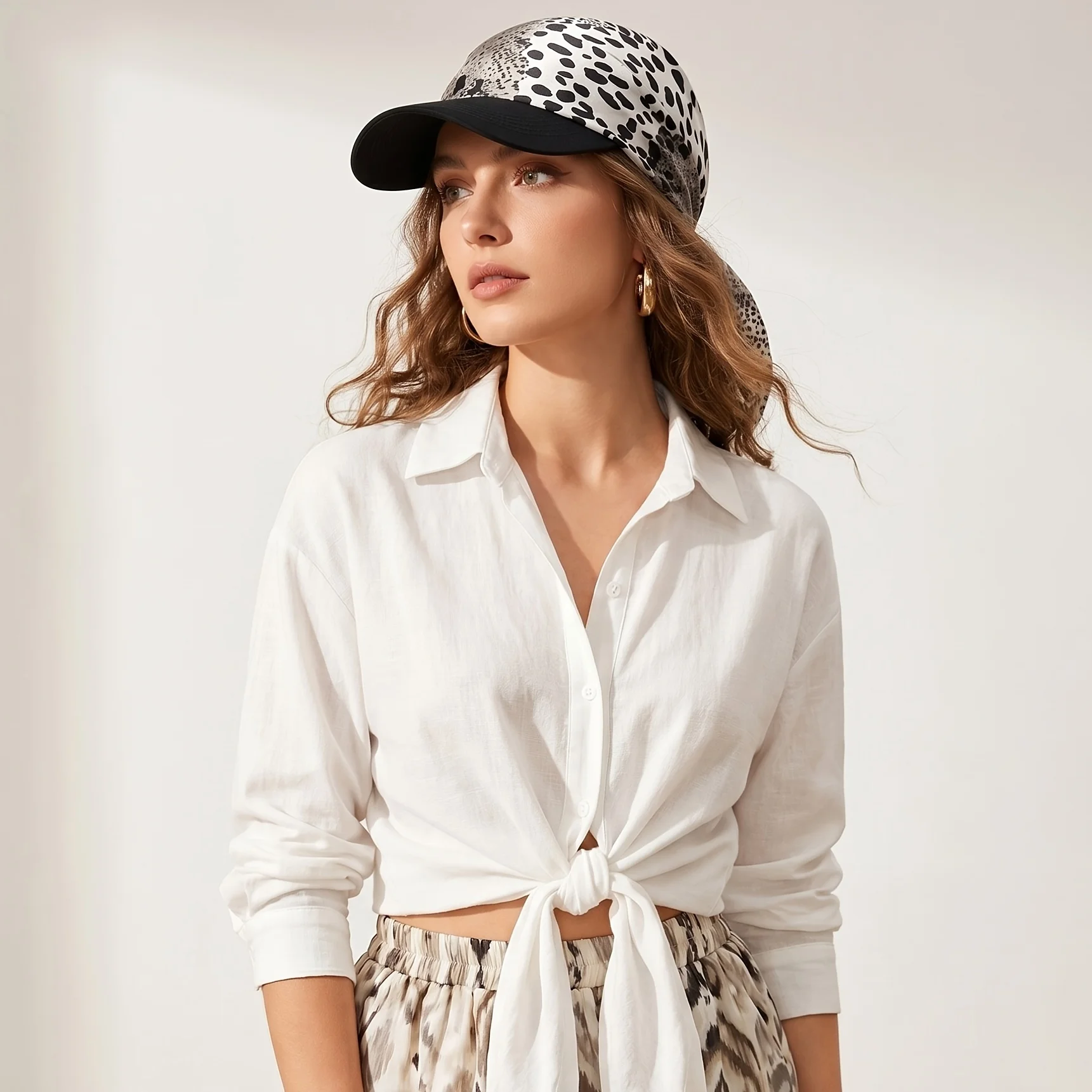 Women's Headscarf Sun Hat Self-Tie Brimmed Scarf Cap Beach Vacation Sun Protection Hat Chemotherapy Cap