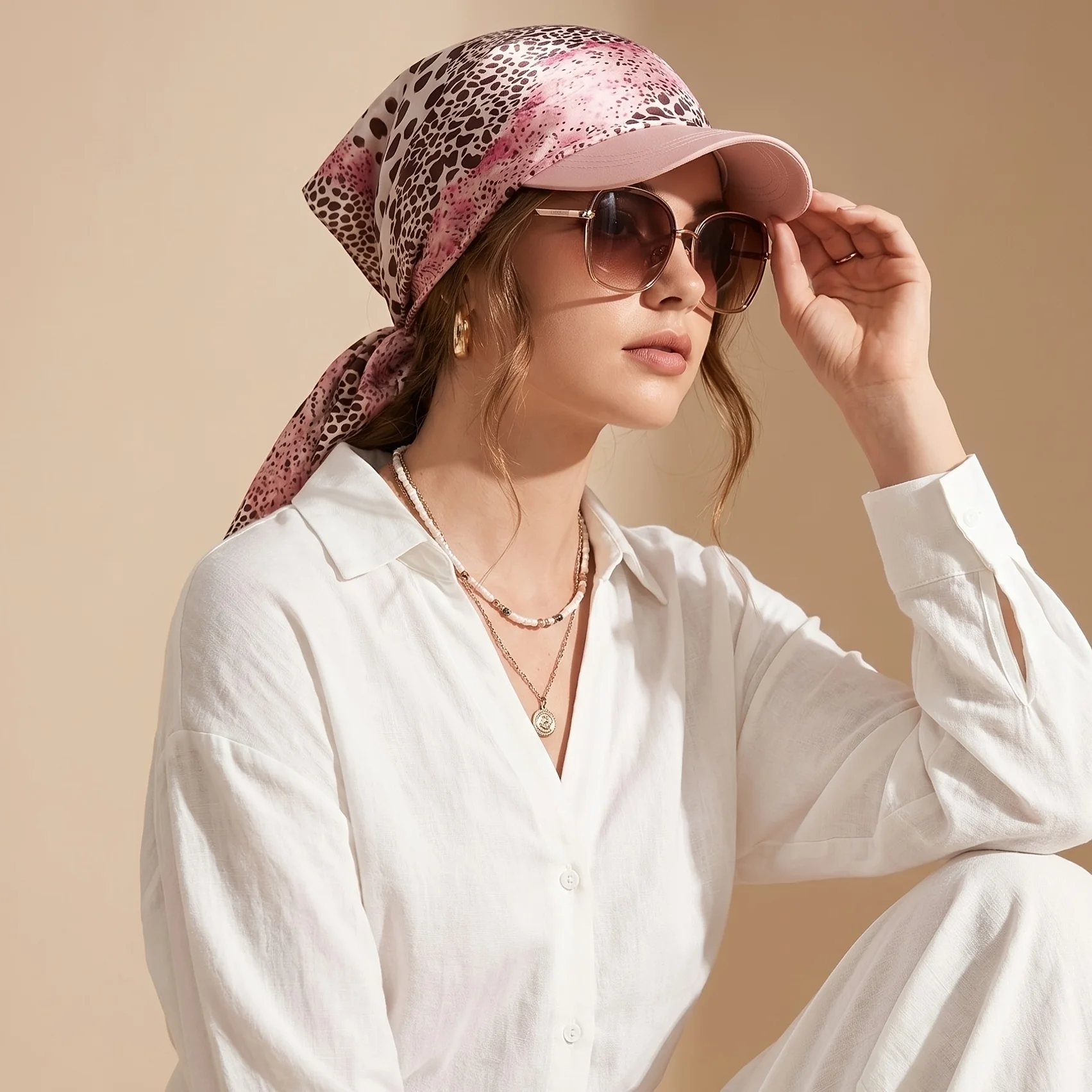Women's Headscarf Sun Hat Self-Tie Brimmed Scarf Cap Beach Vacation Sun Protection Hat Chemotherapy Cap