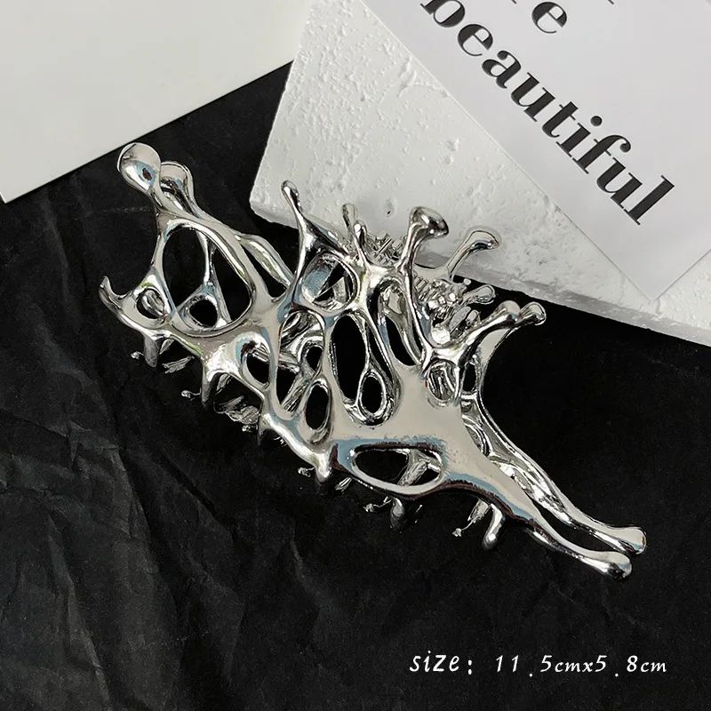 Punk Metal Hair Claw Clip for Thick Liquid Irregular Pattern Barrettes Hair Non-Slip and Stylish Accessory Silver Color Hairpin