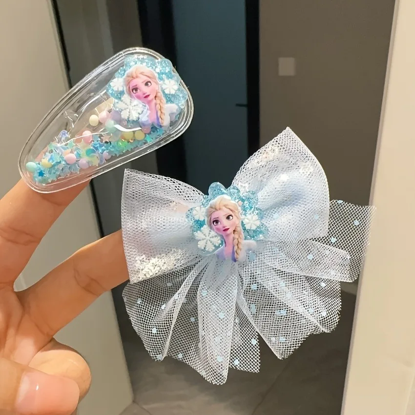 6pcs/set Cute Girl Hair Accessories Frozen Elements Princess Hair Clip Daily Performance Sweet Bow Children's Hair Circle