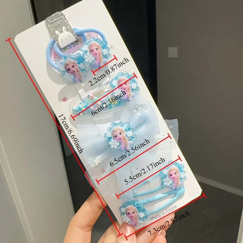 6pcs/set Cute Girl Hair Accessories Frozen Elements Princess Hair Clip Daily Performance Sweet Bow Children's Hair Circle