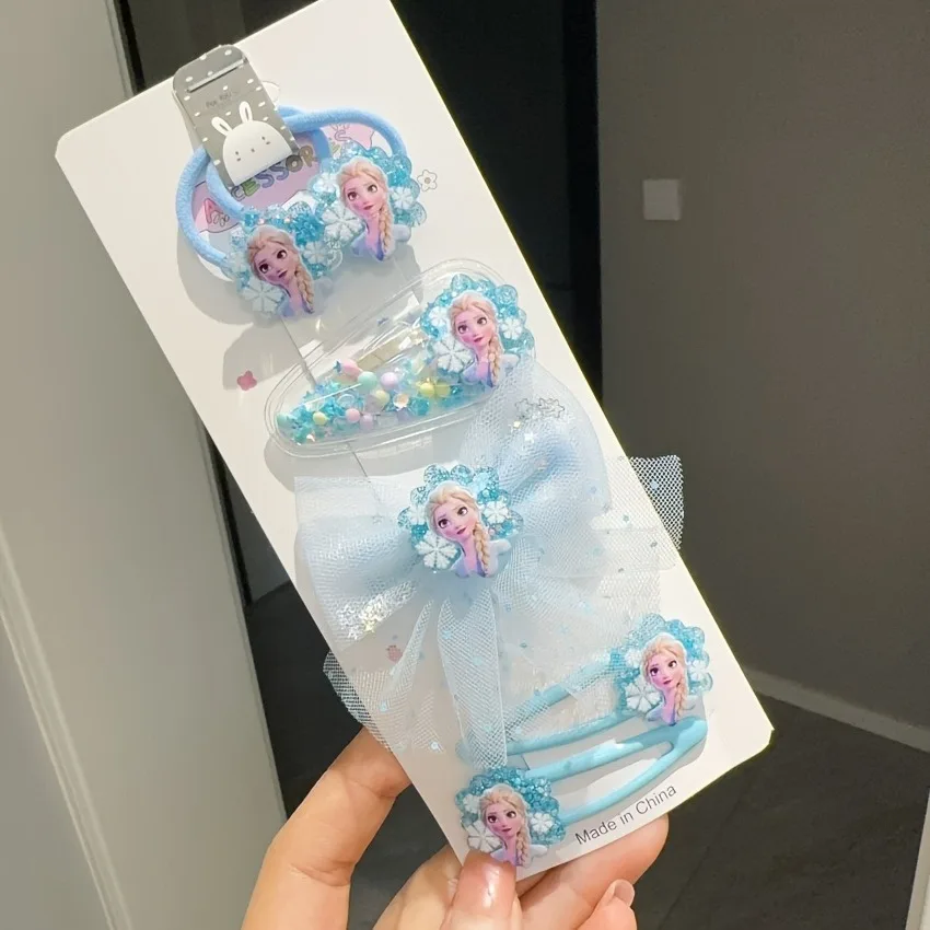 6pcs/set Cute Girl Hair Accessories Frozen Elements Princess Hair Clip Daily Performance Sweet Bow Children's Hair Circle